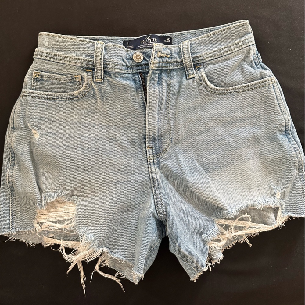 Hollister Women's Light Blue Distressed Denim Shorts